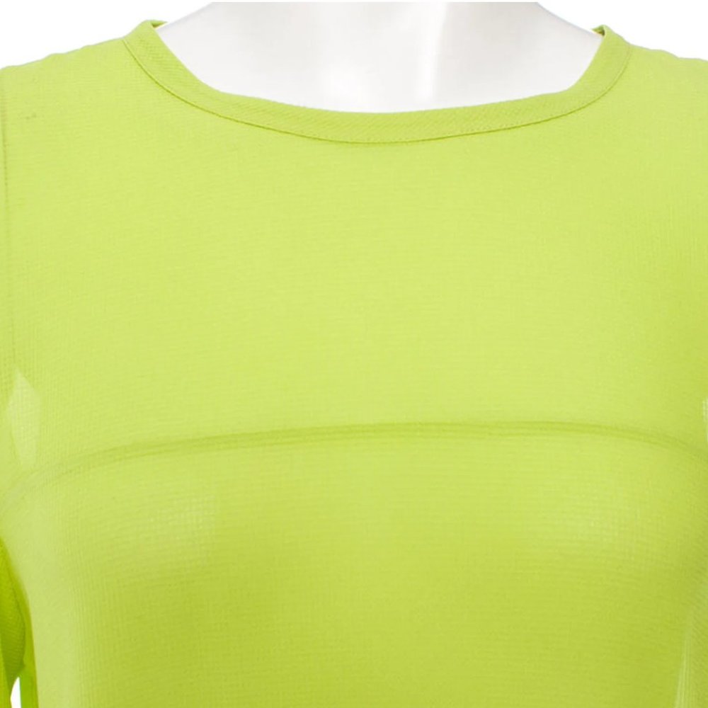 Neon green silk long sleeve top - Picture 4 of 4